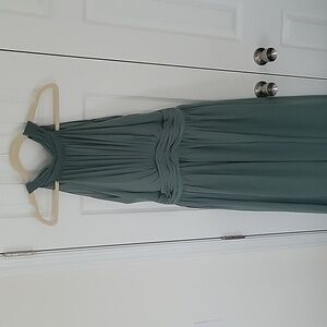 Azazie Flowy A-Line Ruched Chiffon Floor-Length Dress Eucalyptus